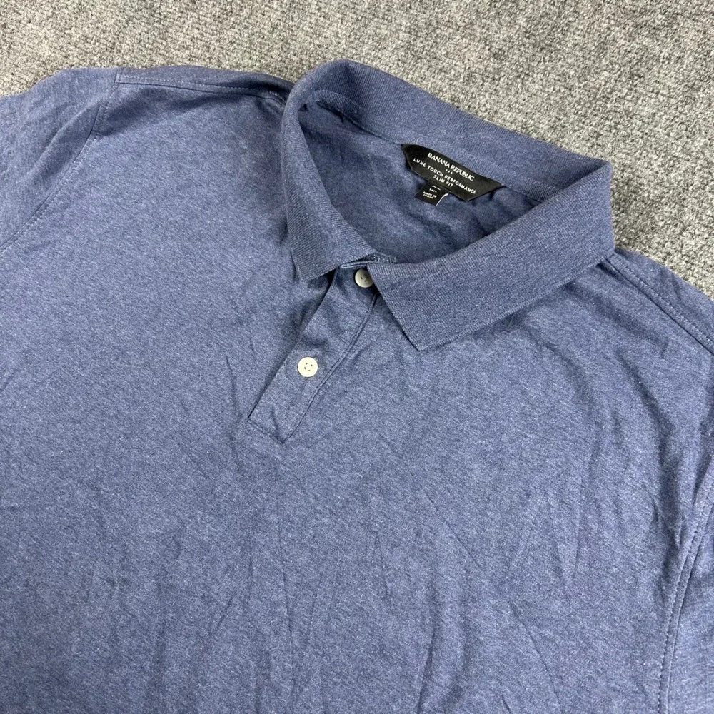 Banana Republic Luxe Touch Performance Polo Shirt Mens XL Tall Blue Slim Fit